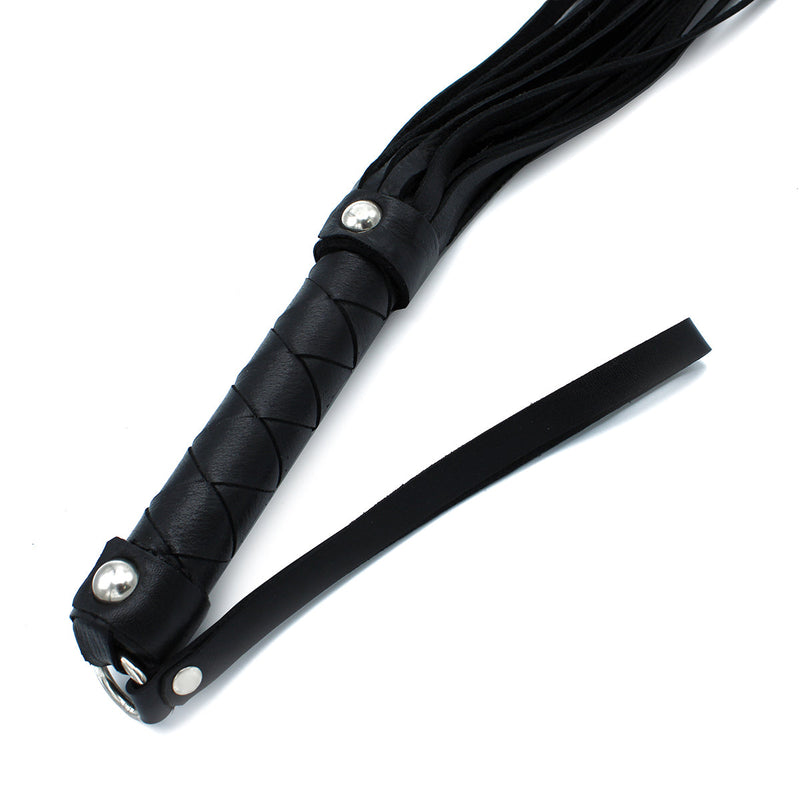 Kiotos - Zwarte Lederen Flogger met Gevlochten Handvat-laced-up.nl