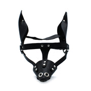Kiotos - Zwart Lederen Hondenmasker met Oren en Snuit-laced-up.nl