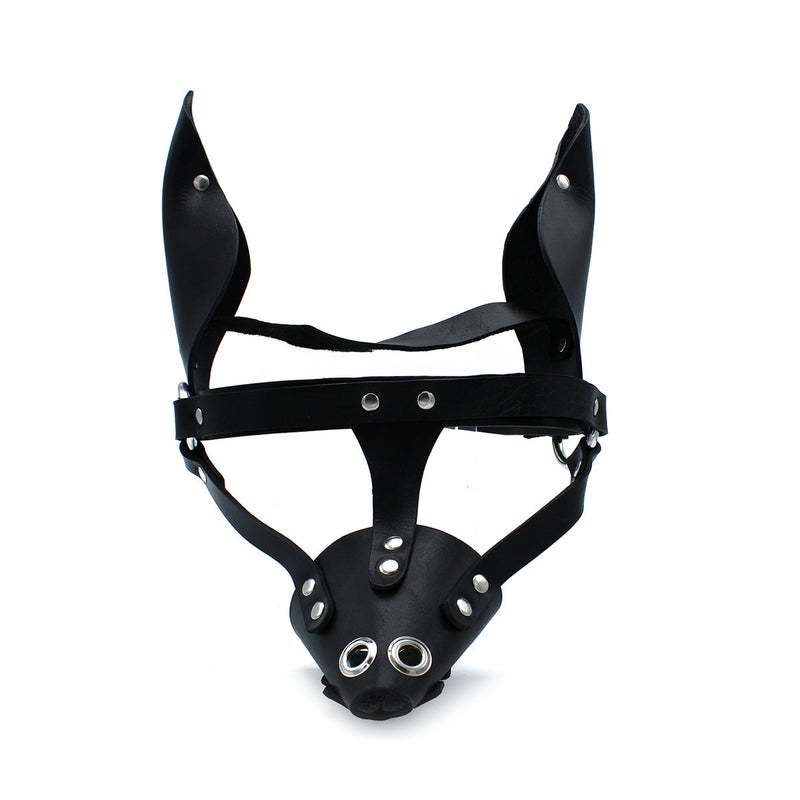 Kiotos - Zwart Lederen Hondenmasker met Oren en Snuit-laced-up.nl