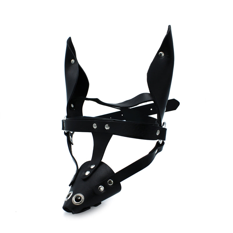 Kiotos - Zwart Lederen Hondenmasker met Oren en Snuit-laced-up.nl
