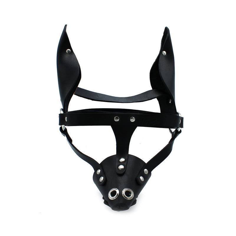 Kiotos - Zwart Lederen Hondenmasker met Oren en Snuit-laced-up.nl