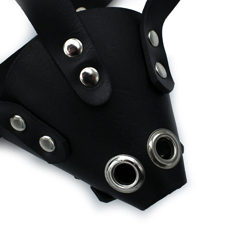 Kiotos - Zwart Lederen Hondenmasker met Oren en Snuit-laced-up.nl