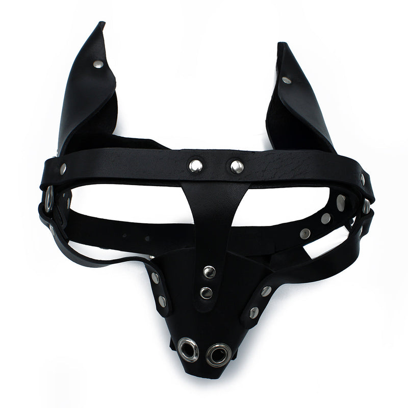 Kiotos - Zwart Lederen Hondenmasker met Oren en Snuit-laced-up.nl