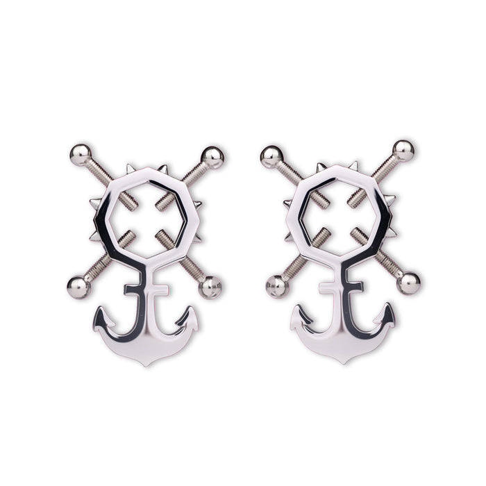 Kiotos - Leren Open BH met Verstelbare Tepelklemmen met Anker Hanger en Belletjes-Erotiekvoordeel.nl