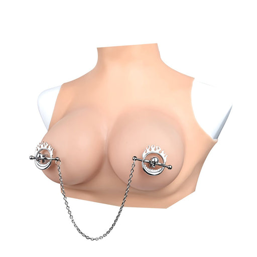 Kiotos - Flaming Skull - Tepelklemmen met ketting-Erotiekvoordeel.nl