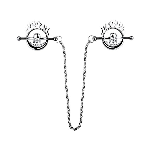 Kiotos - Flaming Skull - Tepelklemmen met ketting-Erotiekvoordeel.nl