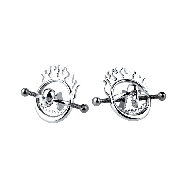 Kiotos - Flaming Skull - Tepelklemmen met ketting-laced-up.nl