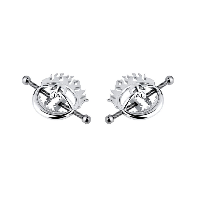 Kiotos - Flaming Skull - Tepelklemmen met ketting-laced-up.nl