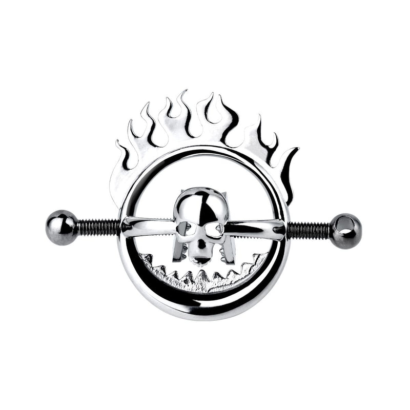 Kiotos - Flaming Skull - Tepelklemmen met ketting-laced-up.nl