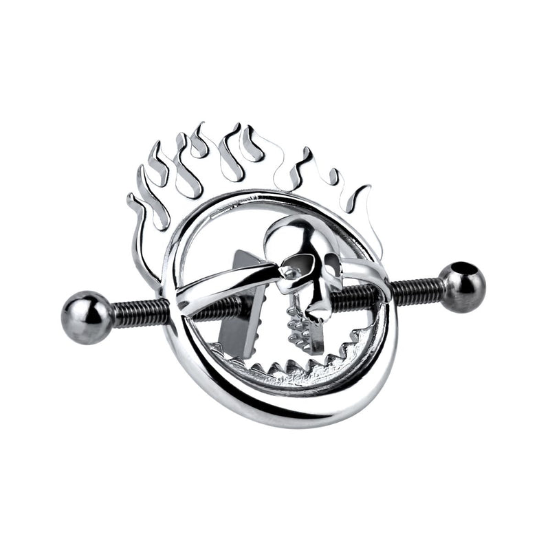 Kiotos - Flaming Skull - Tepelklemmen met ketting-laced-up.nl