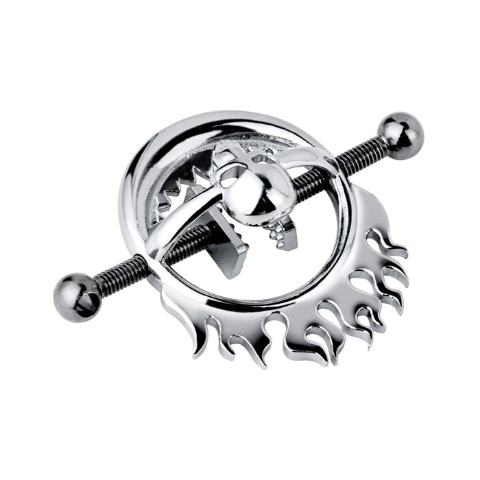 Kiotos - Flaming Skull - Tepelklemmen met ketting-Erotiekvoordeel.nl