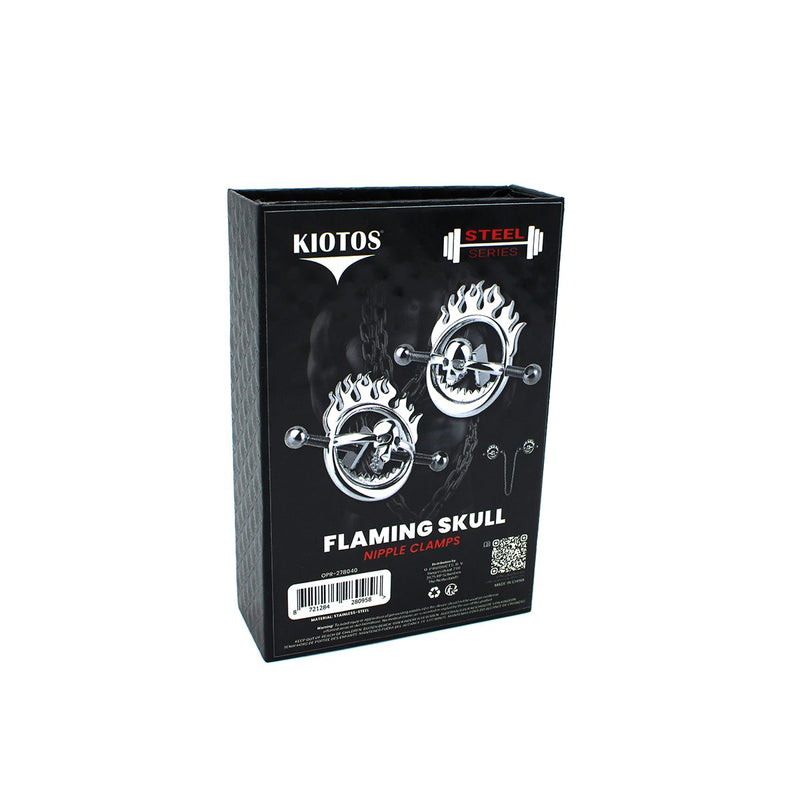 Kiotos - Flaming Skull - Tepelklemmen met ketting-laced-up.nl
