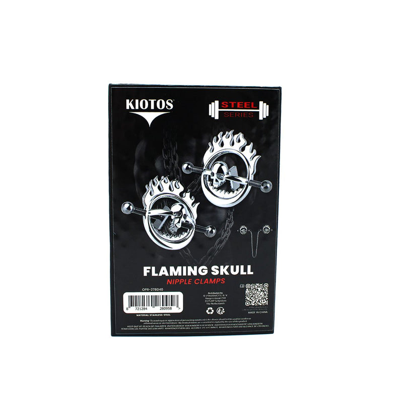 Kiotos - Flaming Skull - Tepelklemmen met ketting-laced-up.nl