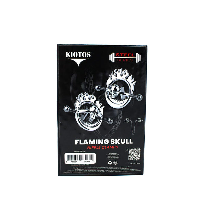 Kiotos - Flaming Skull - Tepelklemmen met ketting-Erotiekvoordeel.nl