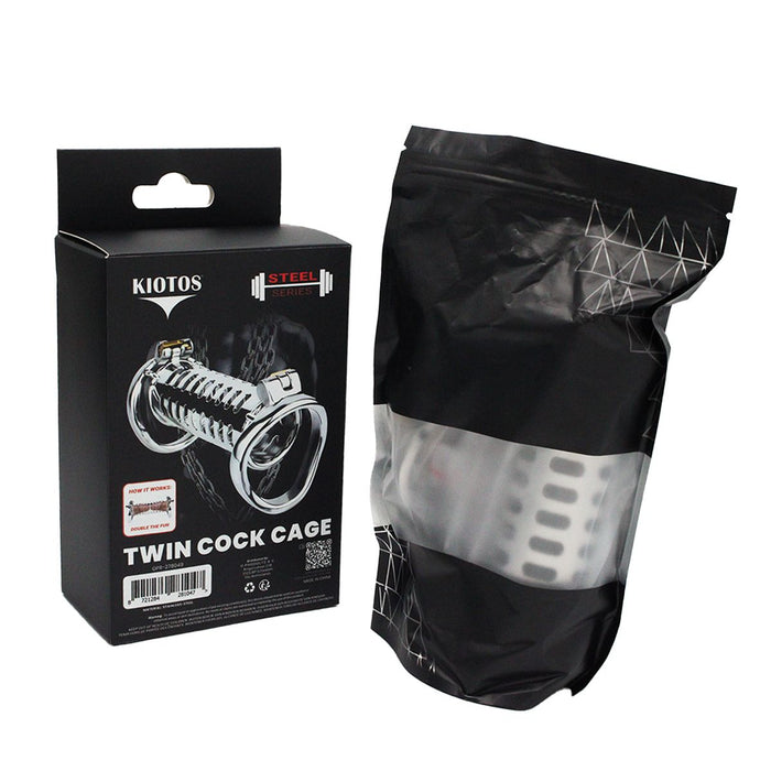 Kiotos - Twin Cock Cage - Dubbele Kuisheidskooi - RVS-Erotiekvoordeel.nl