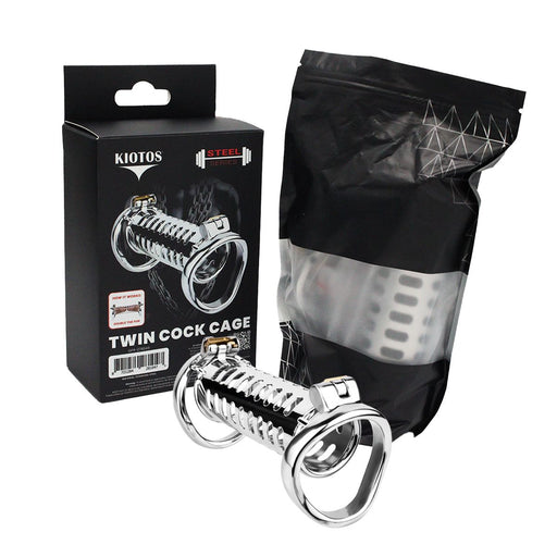 Kiotos - Twin Cock Cage - Dubbele Kuisheidskooi - RVS-Erotiekvoordeel.nl