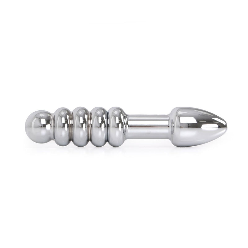 Kiotos - Heavy Metal Dildo With Ribbing And Plug 19 x 3.5 cm - Use Both Sides