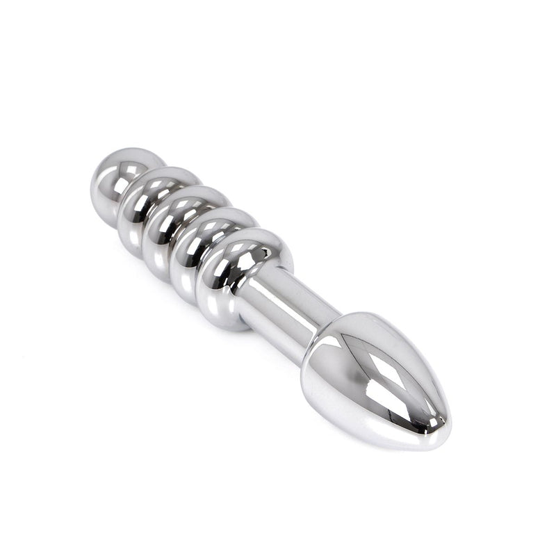 Kiotos - Heavy Metal Dildo With Ribbing And Plug 19 x 3.5 cm - Use Both Sides