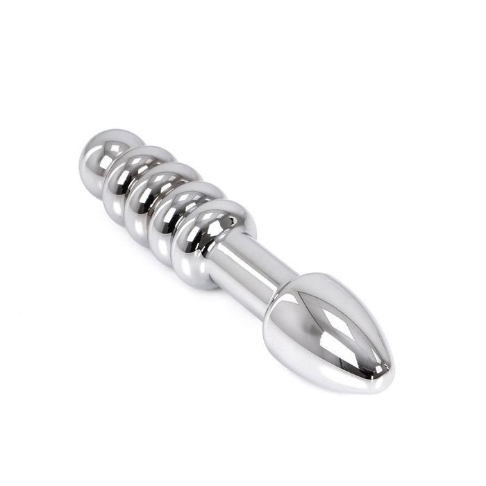 Kiotos - Zware Metalen Dildo Met Ribbels En Plug 19 x 3,5 cm - aan beide Kanten te gebruiken