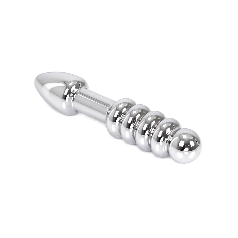 Kiotos - Heavy Metal Dildo With Ribbing And Plug 19 x 3.5 cm - Use Both Sides