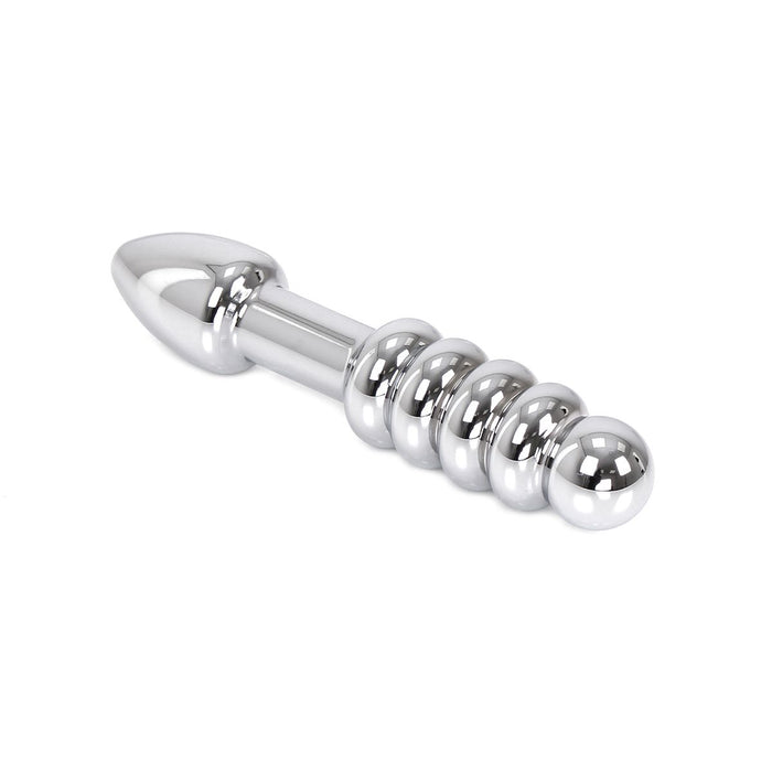 Kiotos - Zware Metalen Dildo Met Ribbels En Plug 19 x 3,5 cm - aan beide Kanten te gebruiken