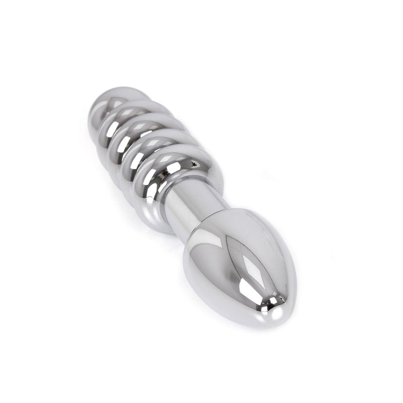 Kiotos - Heavy Metal Dildo With Ribbing And Plug 19 x 3.5 cm - Use Both Sides