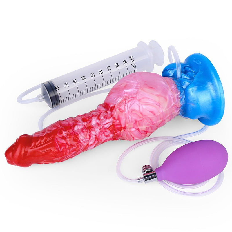 Kiotos Monstar - Big Squirt Cock - Aufblasbarer spritzender Dildo - Rot/Rosa/Blau
