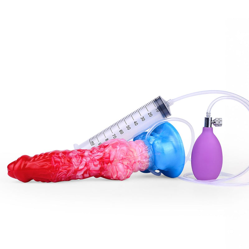 Kiotos Monstar - Big Squirt Cock - Aufblasbarer spritzender Dildo - Rot/Rosa/Blau