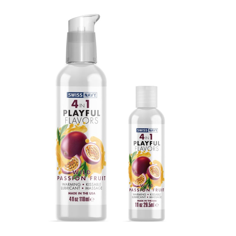 Swiss Navy - 4 in 1 Playful Flavors - Likbaar en Verwarmend Glijmiddel en Massage - Wild Passion Fruit-laced-up.nl