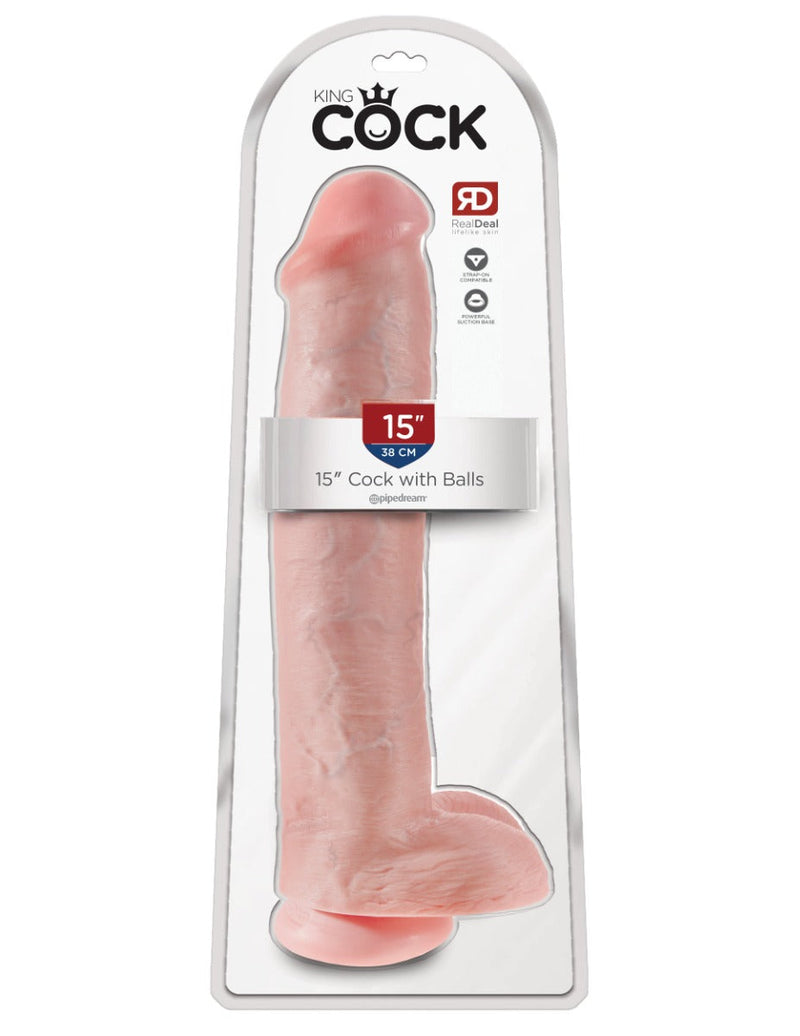 Pipedream - King Cock - Dildo met Balzak - 38 cm - Lichte Huidskleur-laced-up.nl