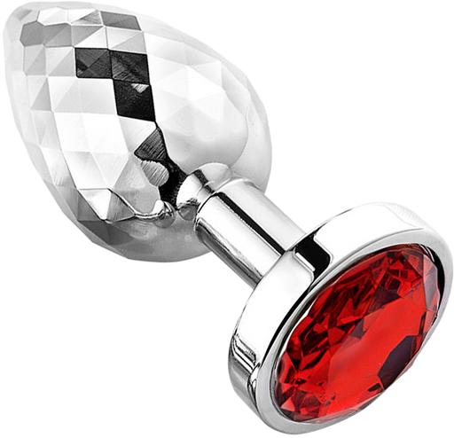 PLGZ - Diamond Facets Anaal Plug - Zilver met Rode Siersteen-Erotiekvoordeel.nl