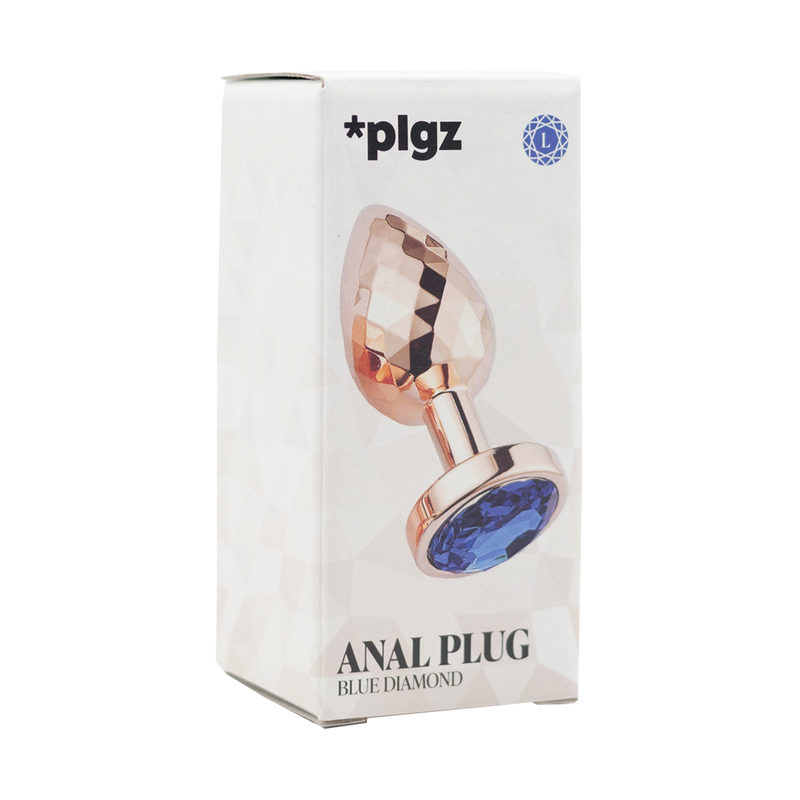 PLGZ - Diamond Facets Metalen Buttplug - Rosé Goud - Blauwe Siersteen - Verkrijgbaar in 3 maten-Laced-up.nl