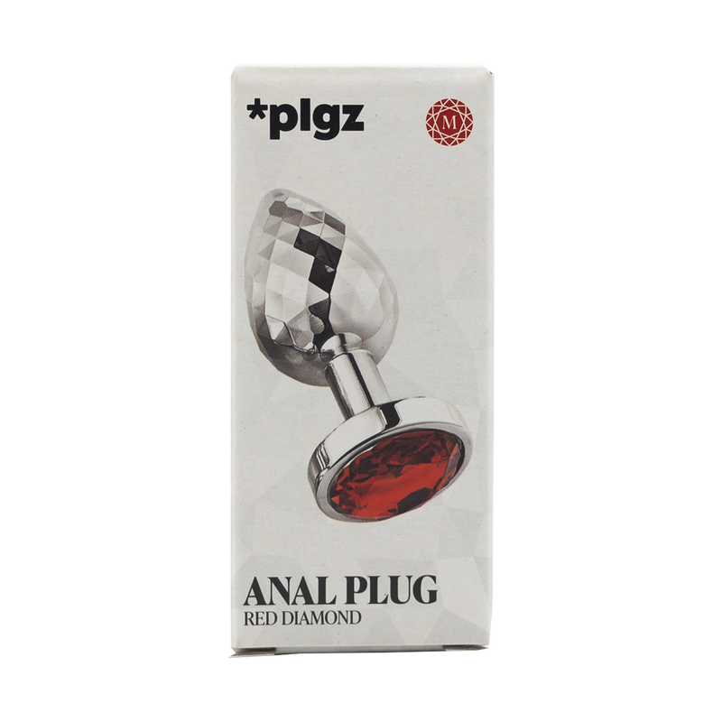 PLGZ - Diamond Facets Anaal Plug - Zilver met Rode Siersteen-laced-up.nl
