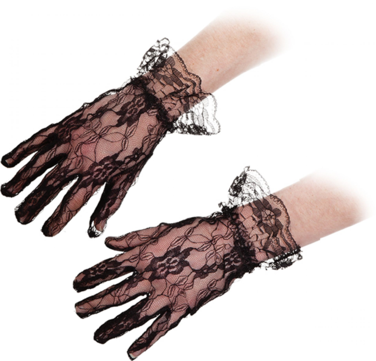 Cottelli Collection - Vingerloze Kanten Handschoentjes met Schulprandje - Zwart-Laced-up.nl