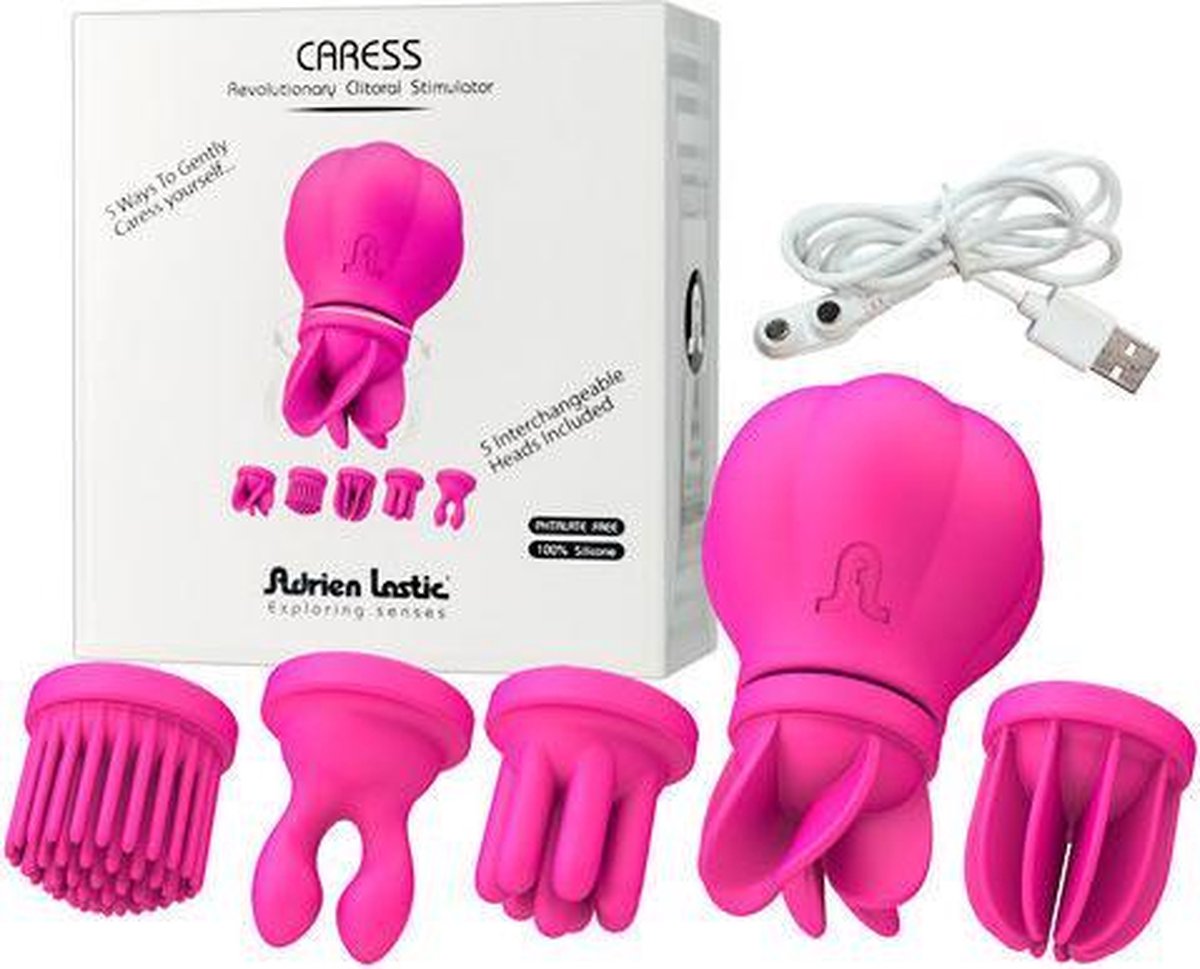 Adrien Lastic - Caress Clitoris Vibrator - Met vijf opzetstukken - Roze-Erotiekvoordeel.nl