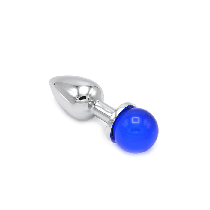 Aluminium Buttplug Met Glinsterende Ronde Siersteen - Blauw