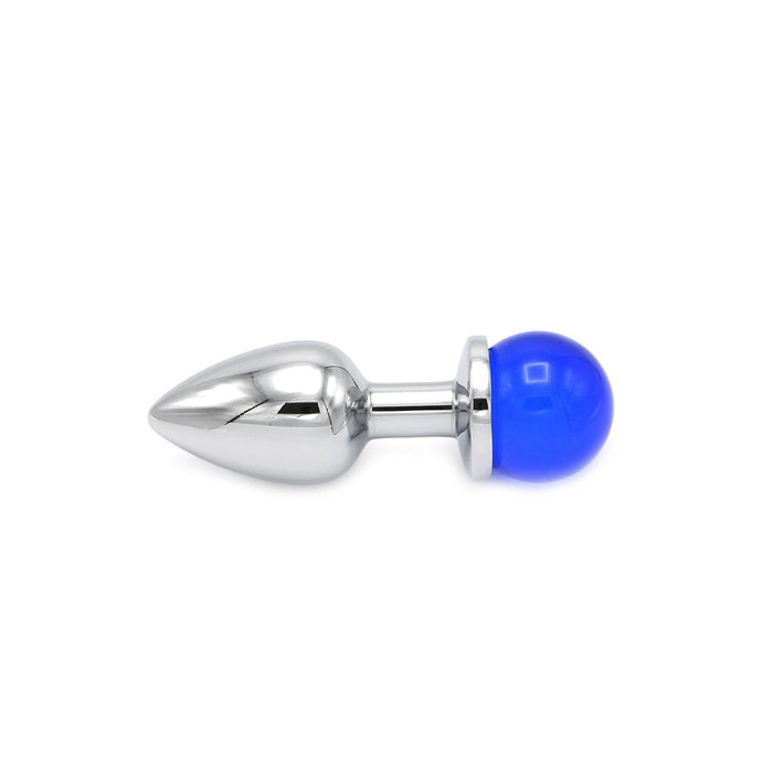Aluminium Buttplug Met Glinsterende Ronde Siersteen - Blauw