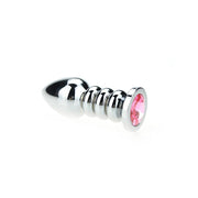 Buttplug Aluminium - Geribbeld - Met Siersteen - Roze-Laced-up.nl