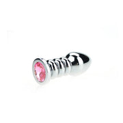 Buttplug Aluminium - Geribbeld - Met Siersteen - Roze-Laced-up.nl