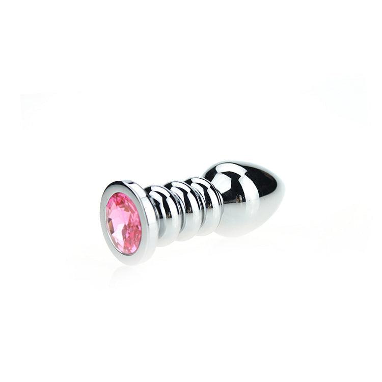 Buttplug Aluminium - Geribbeld - Met Siersteen - Roze-Laced-up.nl