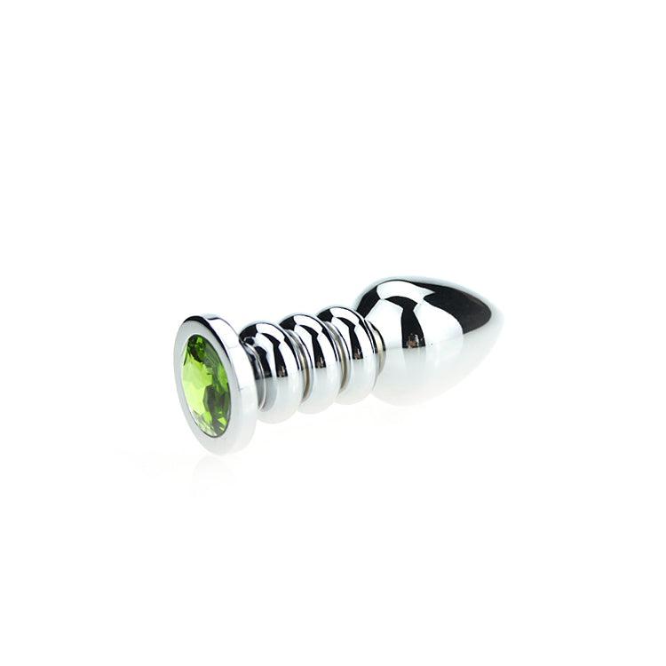 Buttplug Aluminium - Geribbeld - Met Siersteen - groen-Laced-up.nl