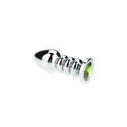 Buttplug Aluminium - Geribbeld - Met Siersteen - groen-Laced-up.nl