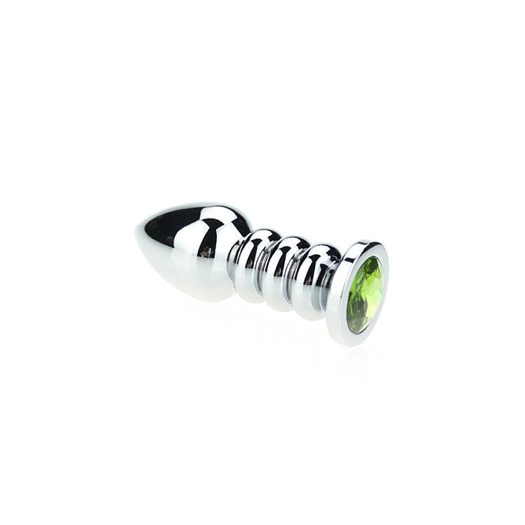 Buttplug Aluminium - Geribbeld - Met Siersteen - groen-Laced-up.nl