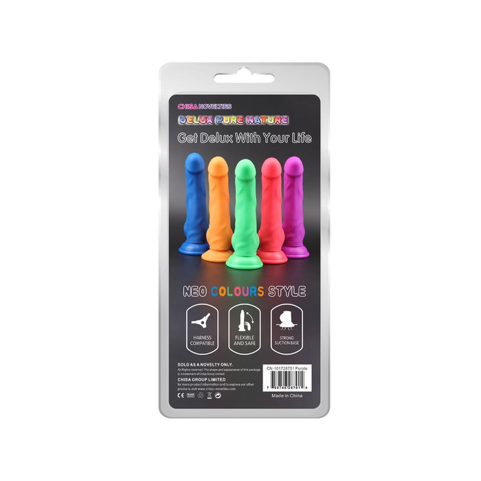 DeLuxe Pure Nature Neo Colours Siliconen Dildo 23 x 4.1 cm - Paars