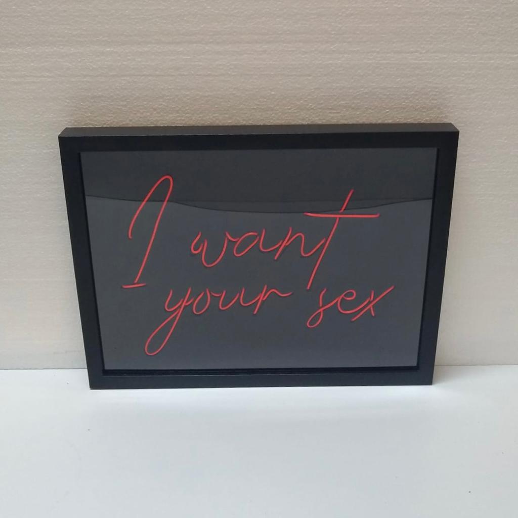 Wandbord met verlichte tekst I WANT YOUR SEX