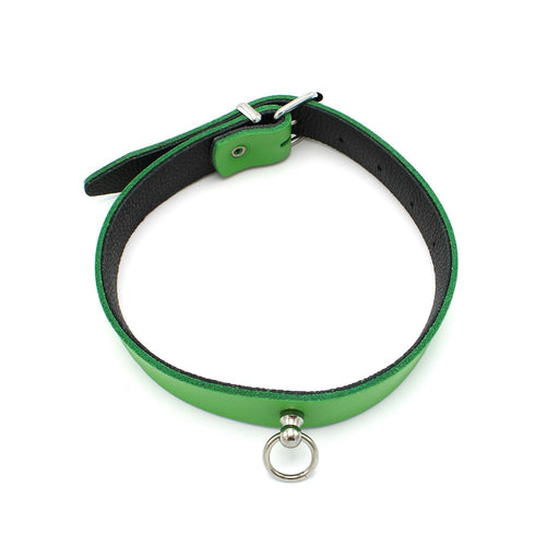 Kiotos Leather - Collar met Kleine O-ring - Leder - Groen-Erotiekvoordeel.nl