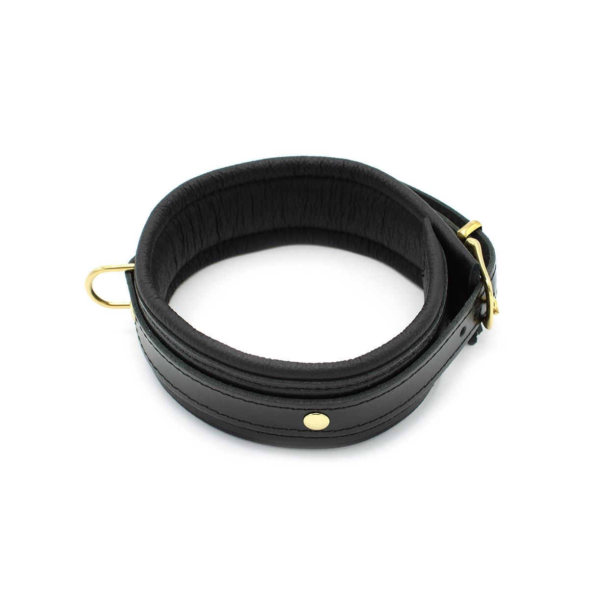 Kiotos Leather - Lederen Collar Met Goudkleurige Metalen Hardware - Zwart-Erotiekvoordeel.nl