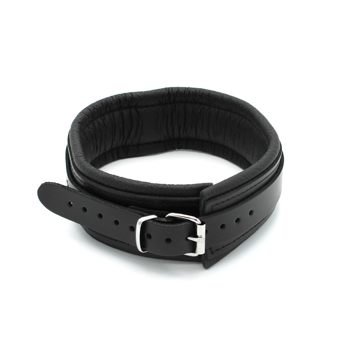 Kiotos Leather - Lederen Collar met Metalen Beugelsluiting Voorzijde - Zwart-Erotiekvoordeel.nl