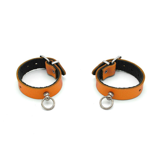 Kiotos Leather - Polsboeien Leder met Kleine O-ring - Oranje-Erotiekvoordeel.nl