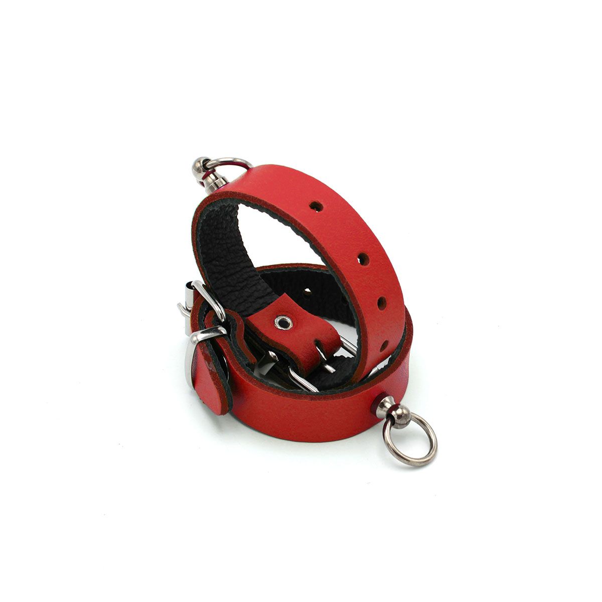 Kiotos Leather - Polsboeien Leder met Kleine O-ring - Rood-Erotiekvoordeel.nl
